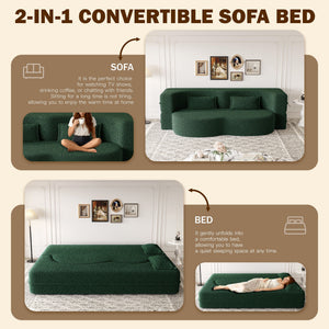 Modern Floor Sleeper Sofa Bed With 2 Pillows, Convertible Twin Size Folding Mattress For Living Room
