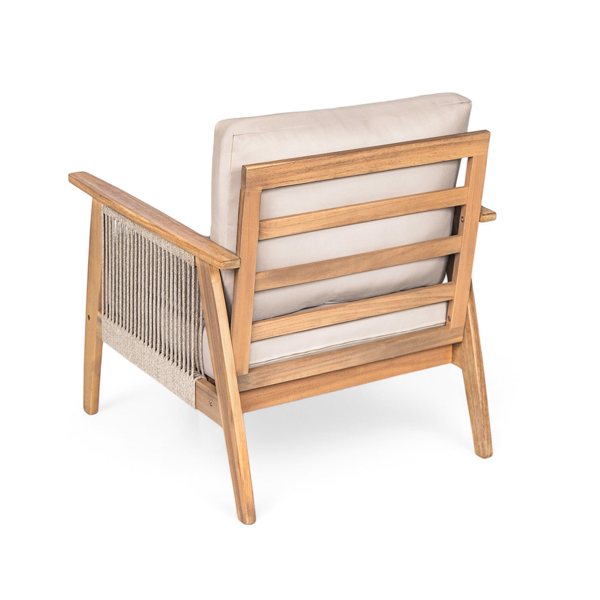 Outdoor Acacia Wood and Rope Patio Chair with Cushions (Set of 2)