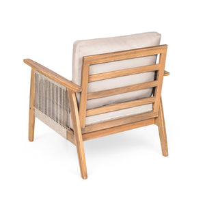 Outdoor Acacia Wood and Rope Patio Chair with Cushions (Set of 2)