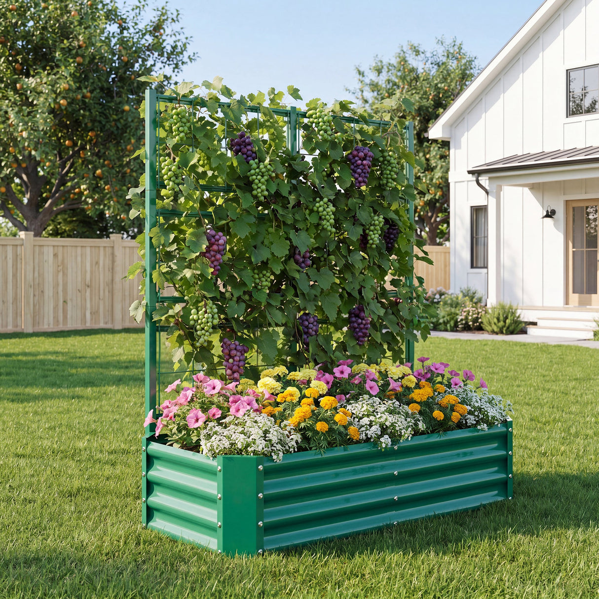 4x2x1FT Galvanized Raised Garden Bed with Arch Trellis