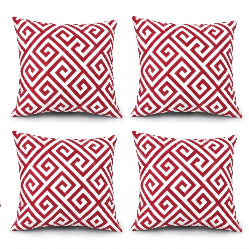 4 Pack Outdoor Pillow Covers - Red Greek Key