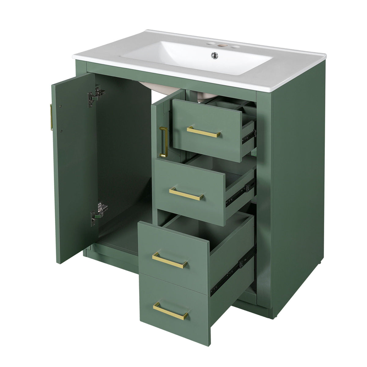Bathroom Vanity with Ceramic Sink and Storage Cabinet - Dark Green, White, Black, or Blue