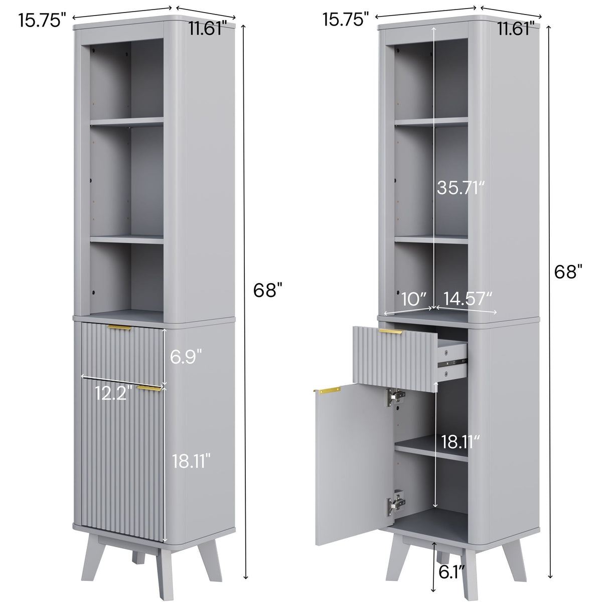 Tall Bathroom Storage Cabinet With Adjustable Shelves And 1 Drawer & Door