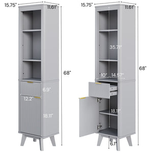 Tall Bathroom Storage Cabinet With Adjustable Shelves And 1 Drawer & Door