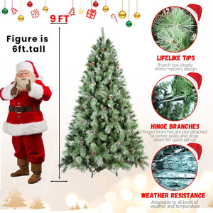 8 Ft Full-Bodied Pre-Decorated Pinecone Christmas Tree with Pine Cones - Green