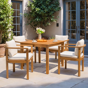 Outdoor Dining Chair Set of 4 with Curved Acacia Wood Arms