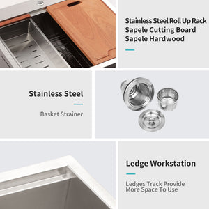 Stainless Steel Drop In Kitchen Sink with Workstation - Gray or Gold