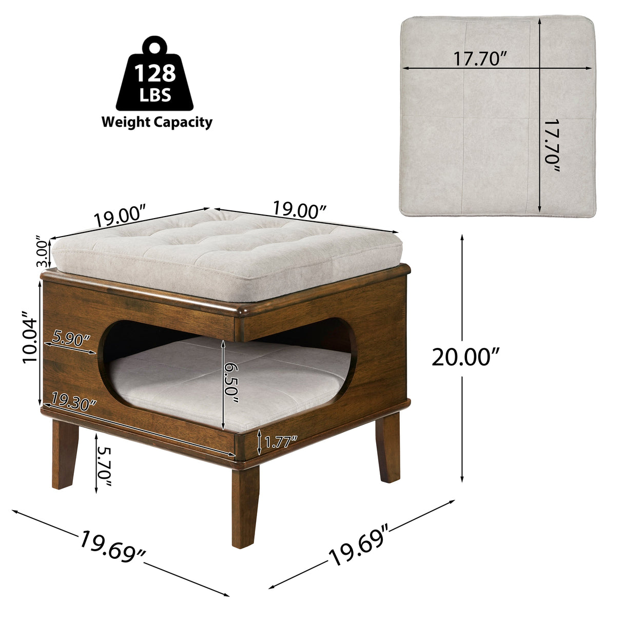 Letitia Rubber Wood Cat Bed Ottoman