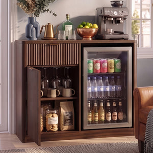 K&K 39.4" Coffee Bar Cabinet with Fridge Space