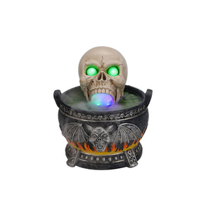 Halloween Skull Cauldron Statue with LED Light and Smoke Fog Effect