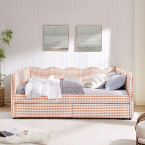 Gingham Daybed With USB Charging Port, Wave-Shaped Design