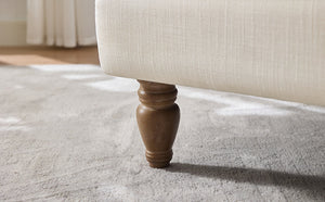 Vintage Upholstered Linen Fabric Armchair with Antique Solid Wood Legs