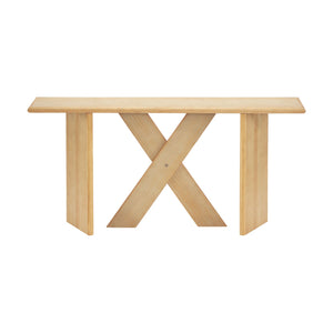 X-Frame Console Table, Angled Cross Leg Design, Rounded Edges - Natural