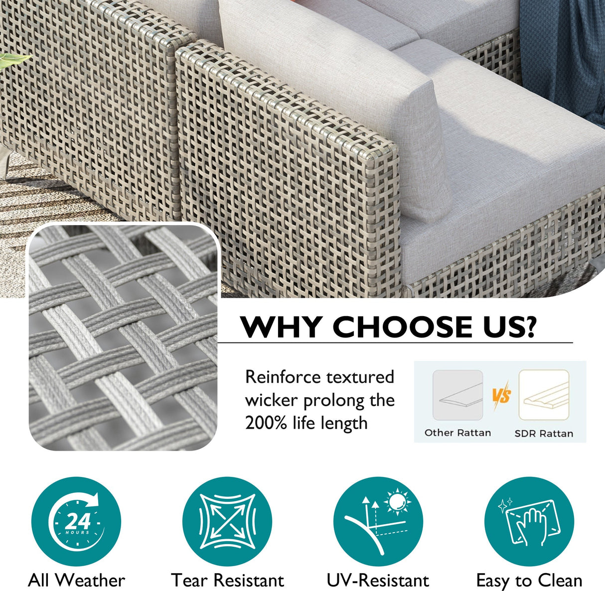 K&K 7-Piece Wicker Patio Furniture Set