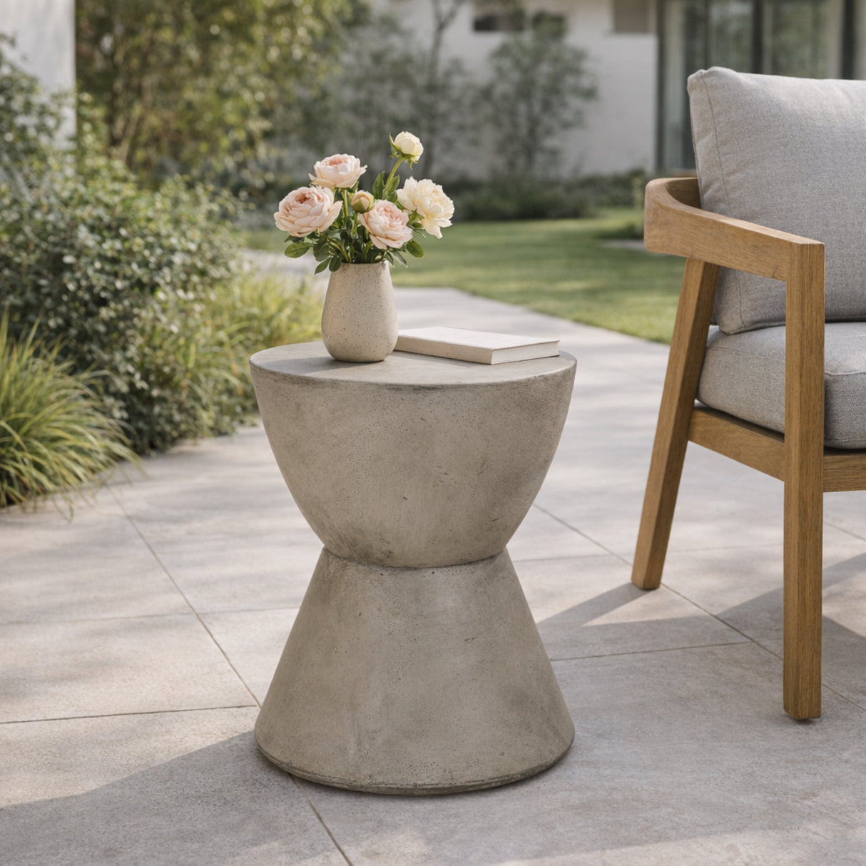 Outdoor Lightweight Concrete Side Table, Light Gray
