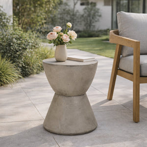 Outdoor Lightweight Concrete Side Table, Light Gray