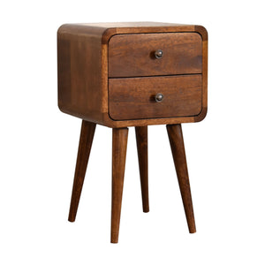 Soli Wood Mini Chestnut Curved Nightstand, 2-Drawers