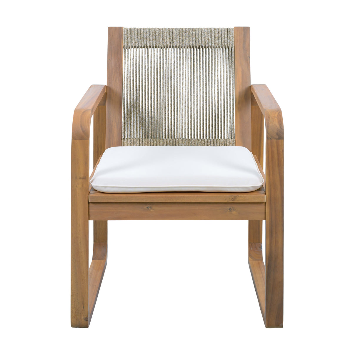 Acacia Wood Outdoor Dining Chairs Set with Rope Back and Cushions - Light Teak