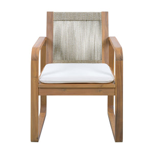 Acacia Wood Outdoor Dining Chairs Set with Rope Back and Cushions - Light Teak