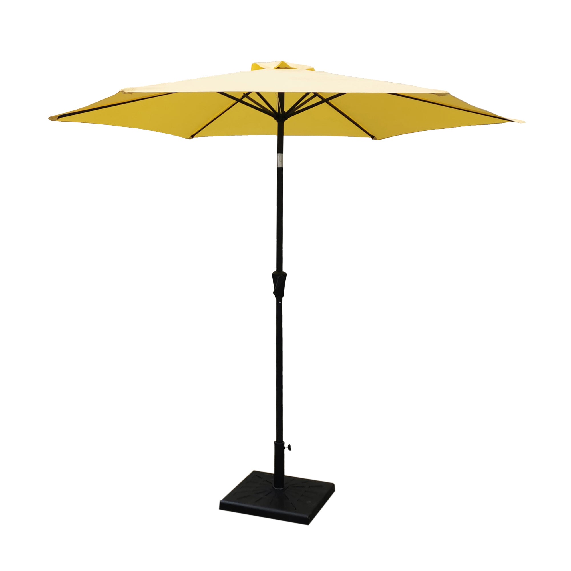 8.8-feet-Outdoor-Aluminum-Patio-Umbrella,--with-42-Pound-Square-Resin-Umbrella-Base,-Push-Button-Tilt-and-Crank-lift,-Yellow-Umbrellas-&-Sunshades