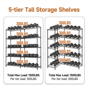 5 Tiers Adjustable Heavy Duty Metal Storage Shelves