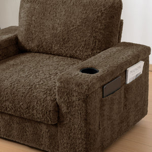Oversized Chaise Lounge Indoor Rabbit Fur Sofa Bed With Storage Ottoman And Armrests Cup Holders With Deep Seat