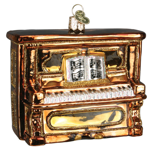 Brown Upright Piano Glass Ornament