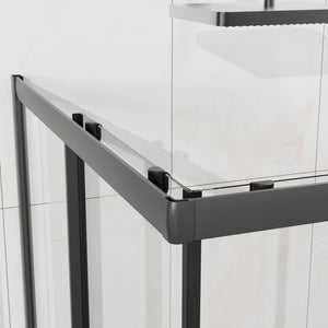 Corner Shower Enclosure With Sliding Door - Matte Black