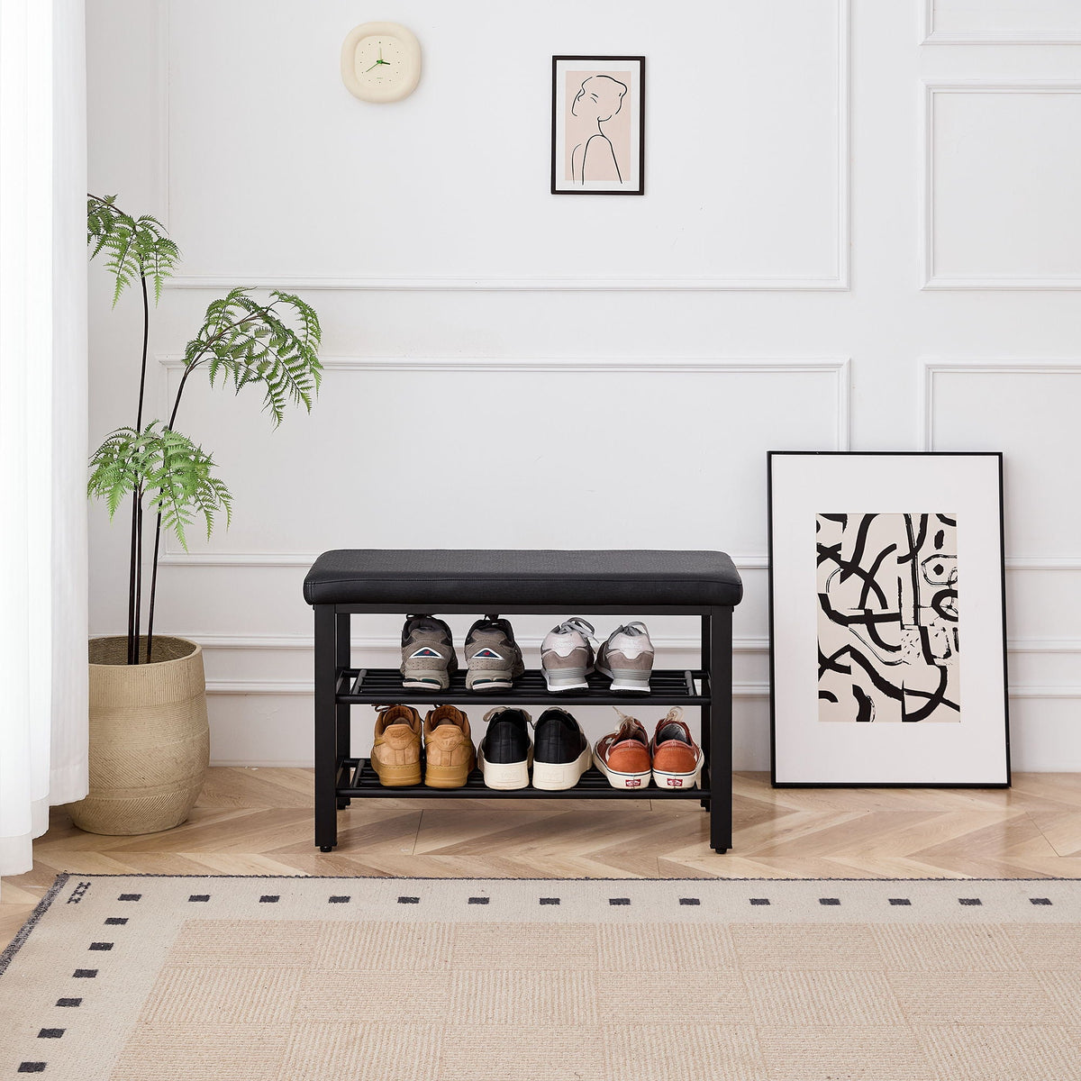 Shoe Bench With Cushion, Storage Seat For Entryway