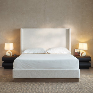 Hosford Upholstered Wingback Bed with Wood Base Platform