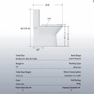 1 Piece Toilet With Dual Flush & Rimless Bowl - Glossy White