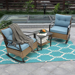 3pcs Rocking Rattan Chair Set in Grey