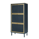 Modern Rattan 3 Door Shoe Rack Cabinet For Entryway