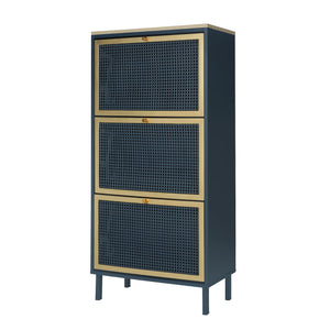 Modern Rattan 3 Door Shoe Rack Cabinet For Entryway