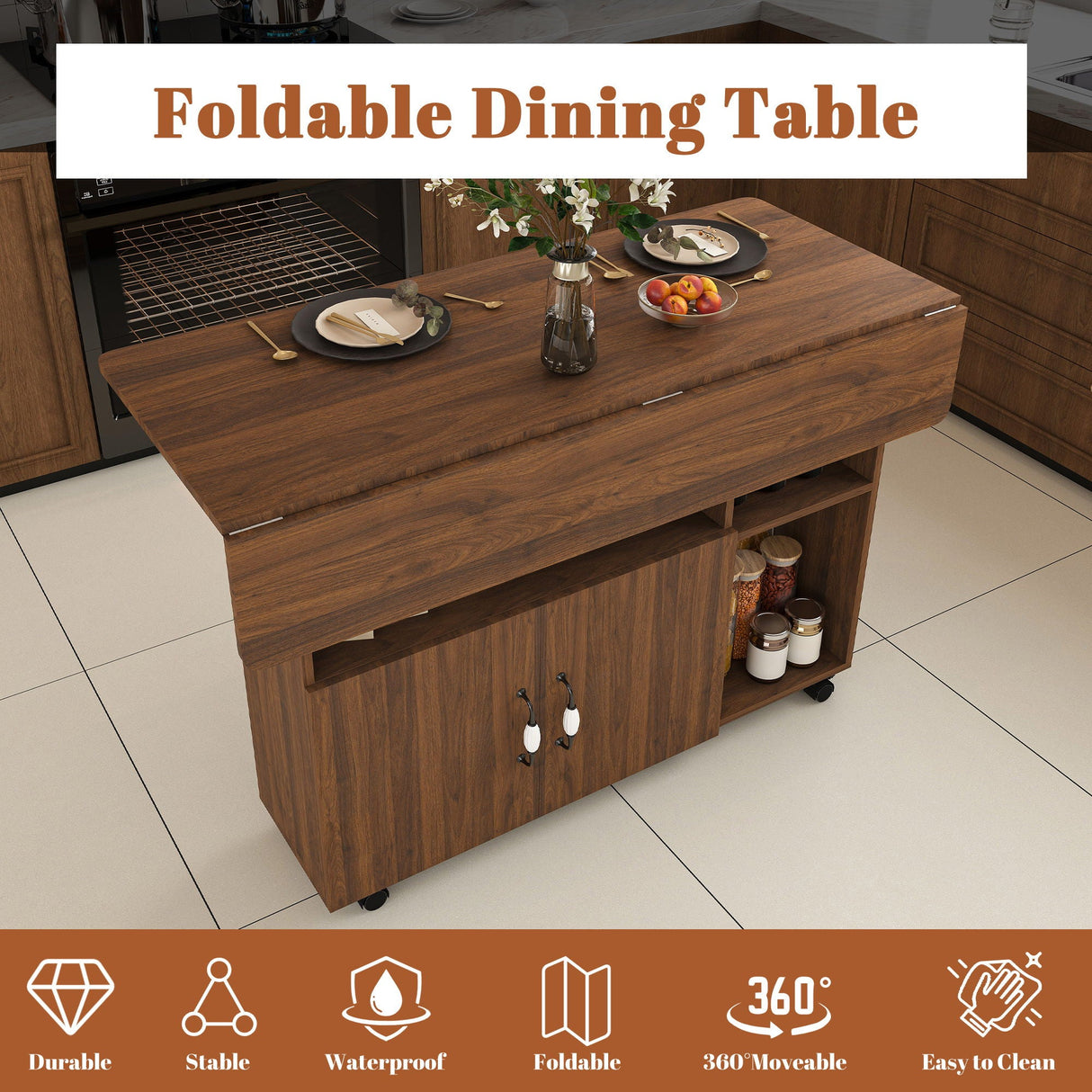 Multi Functional Folding Table With Storage Shelves And Wheels