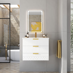 Wall Mounted Floating Cabinet With Double Drawer, Rectangular Sink