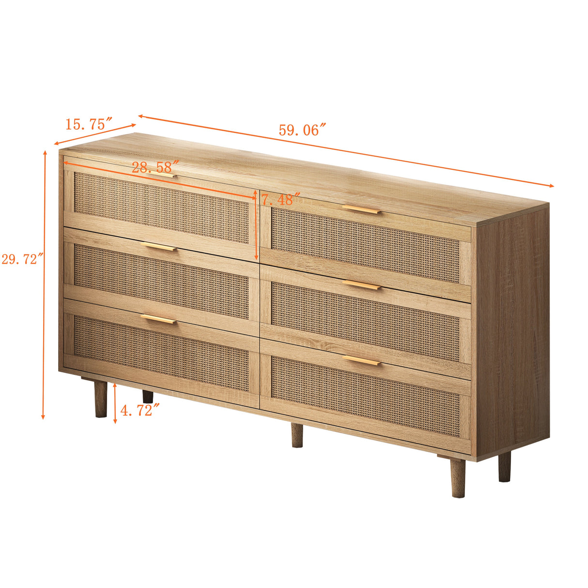 59.06" 6-Drawers Rattan Storage Cabinet