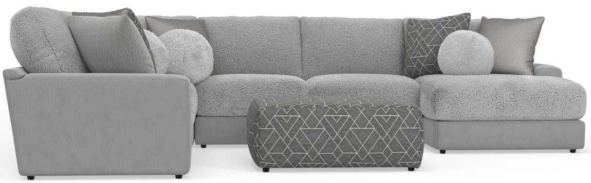Canyon - 4 Piece Sectional With Cuddler Seat Cushions, Included Accent Pillows And Cocktail Ottoman (Right Side Facing Chaise) - Platinum