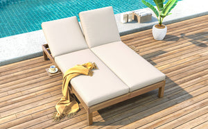 TREXM 5-Position Adjustable Backrest Double Chaise Lounge Outdoor