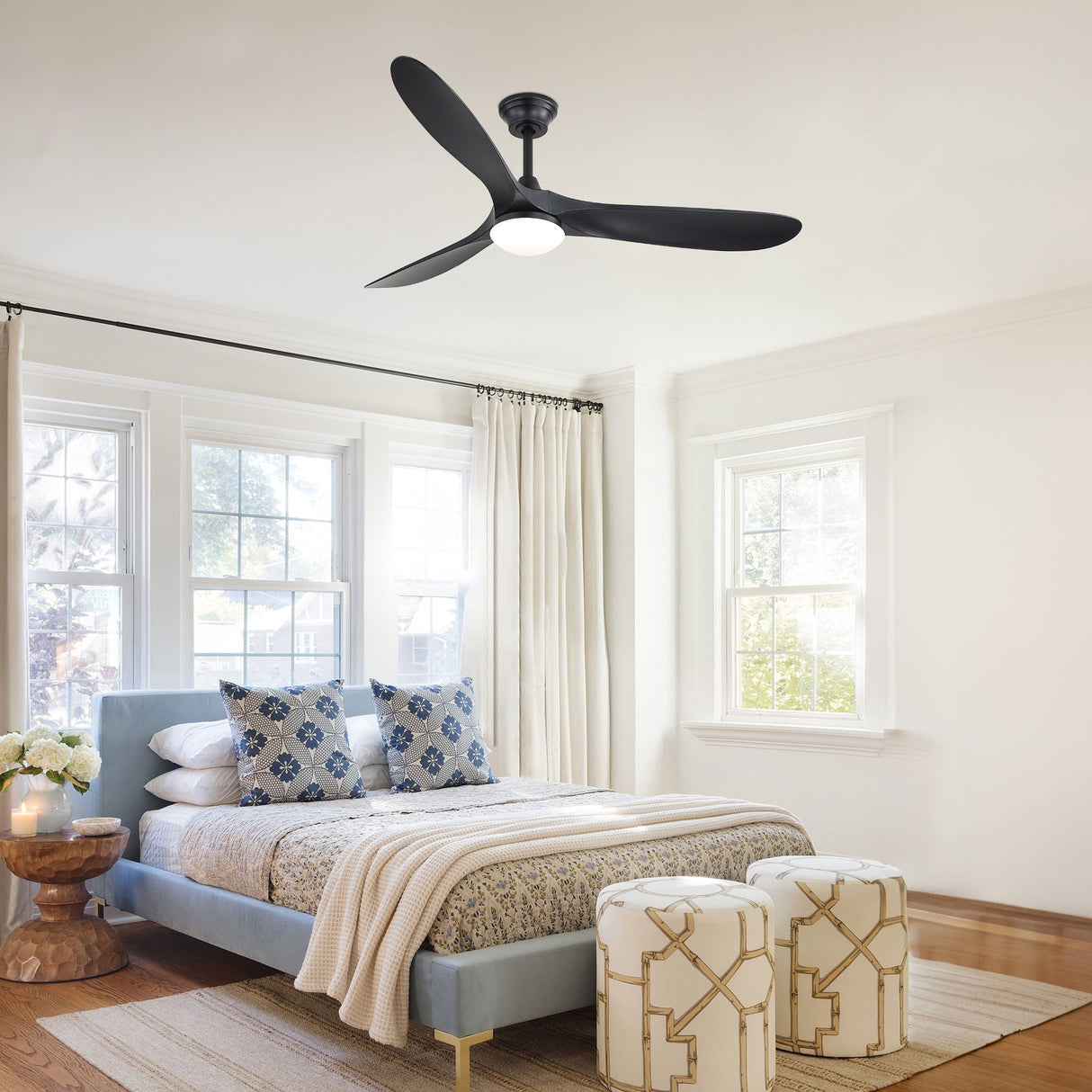 Smart Ceiling Fan With Lights, 3 Blades, Reversible Quiet DC Motor For Indoor