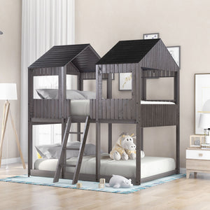 Bunk Bed With Roof, Window, Guardrail, Ladder