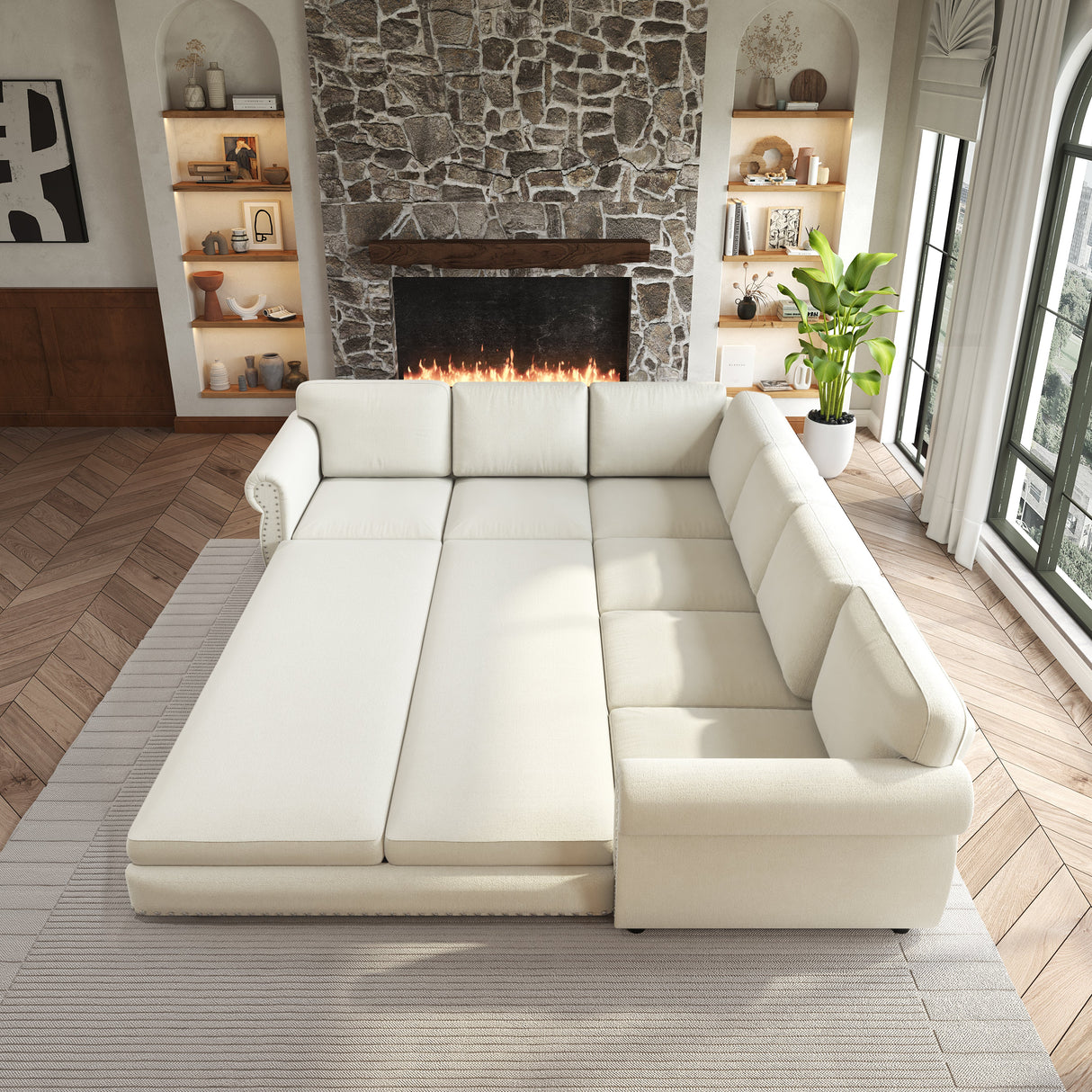118" L-Shaped Convertible Sofa Bed