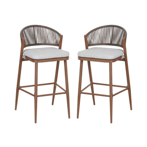 Outdoor Bar Height Metal Frame Counter Stools With Scallop Shaped Backrest & Water Resistant Cushions
