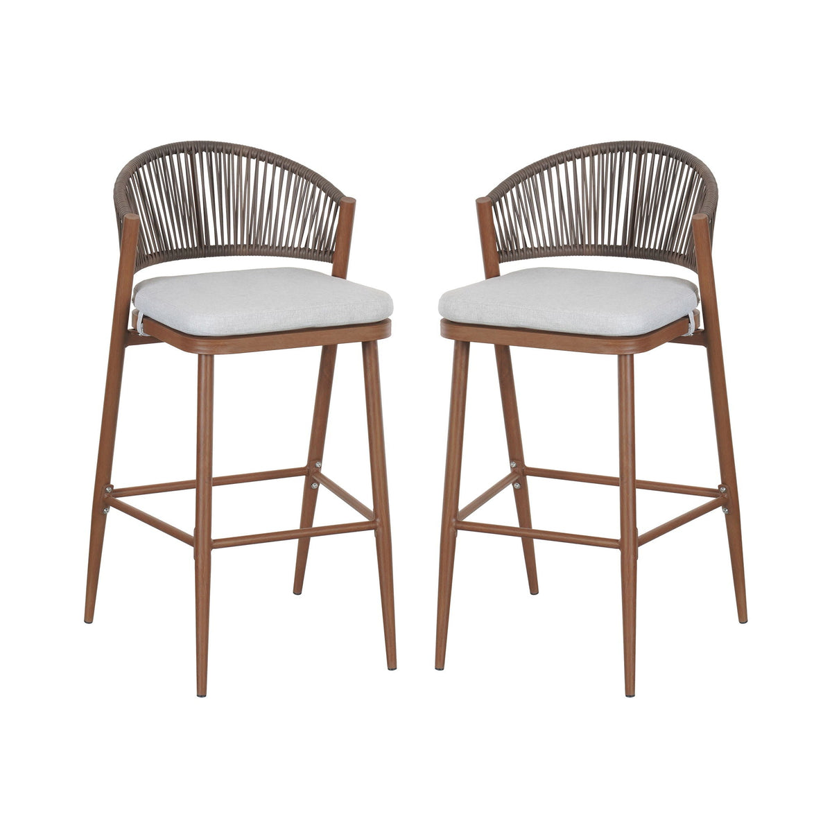 Outdoor Bar Height Metal Frame Counter Stools With Scallop Shaped Backrest & Water Resistant Cushions