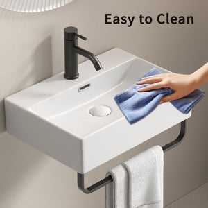 White Vessel Sink with Towel Rack