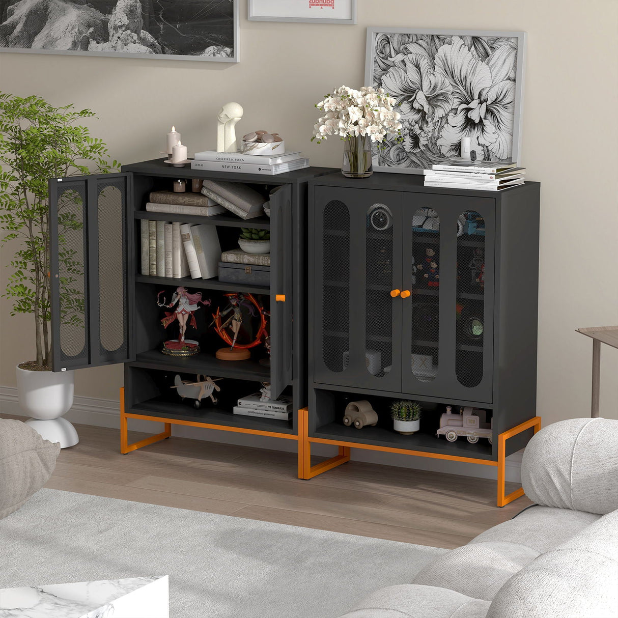 Modern Metal Shoe Cabinet With DoublebSided Doors And Adjustable Partitions
