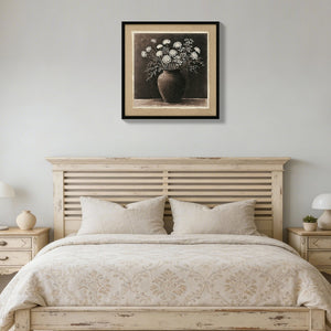 ARTISTIC PATH Abstract Flower Bouquet Wall Art: white flower in a rustic clay pot  Painting Blossom Picture Prints on Linen for Bedroom (24''W x 24''H)