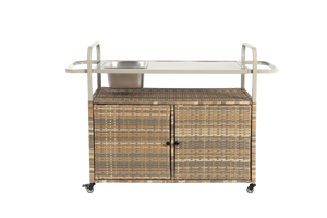 Outdoor Bar Table with Wicker Cabinet and Steel Top