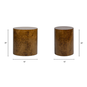 Nebula 20' Accent Oval Pillar Side Table, Medium Brown Walnut Burl Wood