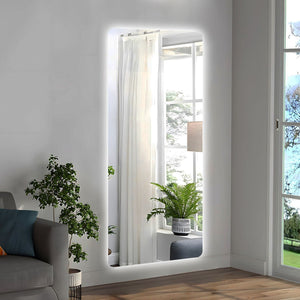 Wall Mounted Full Body Mirror with Dimming Lights - Silver